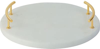 Fugurato Ronde Marmeren dienblad - Gouden hendels - Decoratie - Interieur - Wit / Goud