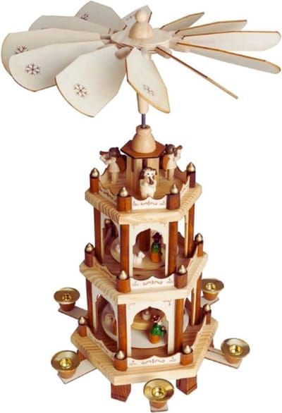 Kerstpiramide Houten Piramide - Natuur - 3 Niveaus - 45 Cm Hoogte - Handbeschilderde Figuren