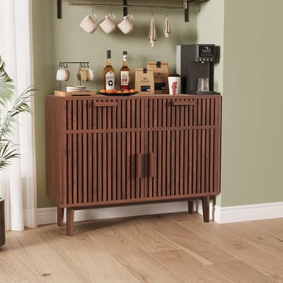 Houten Dressoir - Opbergkast Keuken - Eetkamer Opbergen - Natuurlijke Textuur - 100x35x80 cm - Walnoot