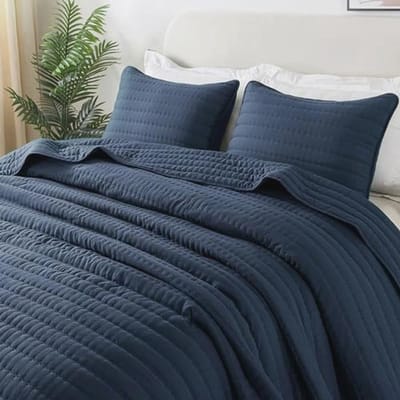 Doorgestikte bedsprei, zacht en comfortabel, marineblauw, 270 x 300 cm