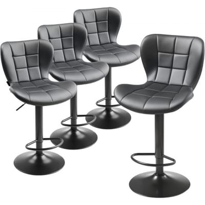 VEVOR barkrukken 4-pack moderne barkrukken van PU-leer, 360° draaibare bistrokruk met rugleuning en voetensteun, in hoogte verstelbare keukenkruk (draagvermogen 149,7 kg) voor eetkamer, zwart