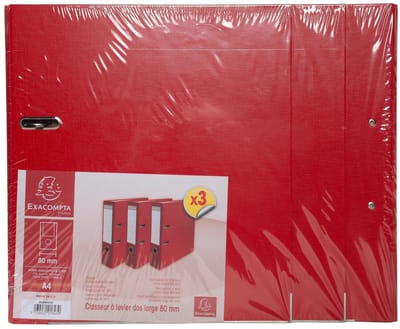 Exacompta 4x Pak van 3 ordners - rug 80mm - formaat A4 - buitenzijde in polypropyleen / binnenzijde in papier - Rood - 918403SE
