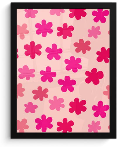 Poster in lijst - Fotolijst 30x40 cm - Posters - Bloemen - Patroon - Roze - Posterlijst zwart - Decoratie - Wanddecoratie woonkamer - Muurdecoratie slaapkamer