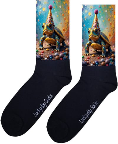 Feest schildpad - Valentijn sokken - Verjaardag Cadeau - Grappige sokken - Leuke sokken - Hem Haar sokken - Kunst sokken - Vrolijke sokken - Gefeliciteerd - Sinterklaas cadeau - Kerst cadeau - Leuk Cadeau - Socks maken Happy - Maat 37-44
