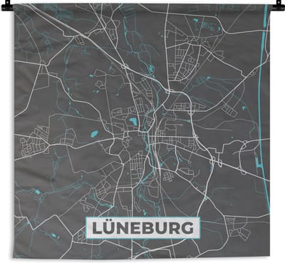 Wandkleed - Wanddoek - Stadskaart – Lüneburg – Duitsland – Plattegrond – Kaart - 180x180 cm - Wandtapijt