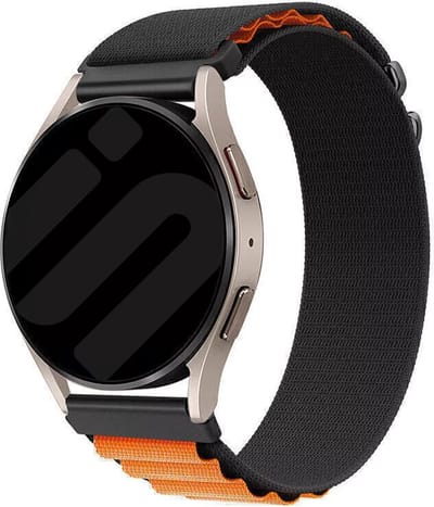 Strap-it Smartwatch bandje 22mm - Alpine nylon bandje geschikt voor Samsung Galaxy Watch 3 - 45mm / Watch 1 - 46mm / Gear S3 - Polar Vantage M / Grit X / V3 - Amazfit GTR 2/3/4 - Huawei Watch GT 2/3/4/5 - 46mm - Fossil Gen 5 - zwart/oranje