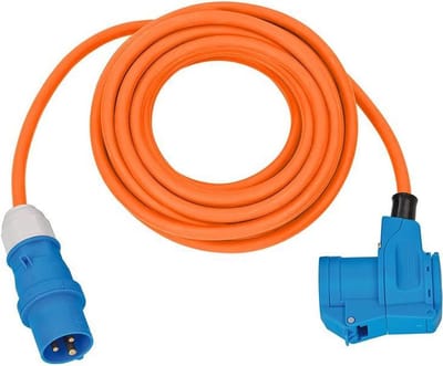 Brennenstuhl Camping Verlengsnoer met CEE Stekker en haakse koppeling incl. veiligheidscontactdoos (10m kabel in oranje, 230V/16A, voor buitengebruik, Made in Germany)