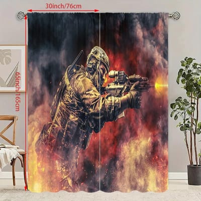 2 STUKS- Warrior -HD Gedrukt Gordijn - Polyestermateriaal - geschikt voor slaapkamer, woonkamer, studeerkamer (aanpasbaar) 23Wx59L(60x150CM)x2 brown