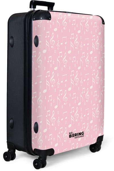 NoBoringSuitcases.com® - Koffer groot - Reiskoffer lichtgewicht - Muzieksymbolen als patroon op roze achtergrond - Rolkoffer met 4 wielen - Grote trolley XL - 98 liter bagage