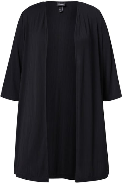 Ulla Popken - Dames - Lange jas ribjersey open model V-hals - Zwart - Maat 46+