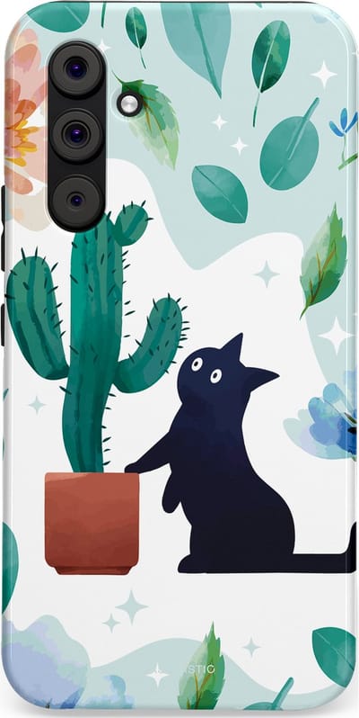 Casetastic hoesje geschikt voor Samsung Galaxy A54 (2023) 5G - Dubbellaagse bescherming - Cactuskat - Fashion Case - Lichtgrijs Turquoise Wit Mintgroen