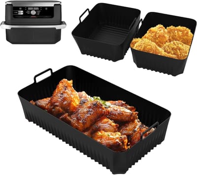 Herbruikbare silicone bakmat voor airfryer, 3-delige set met grote inserts, ideaal voor bakken en frituren, geschikt voor verschillende modellen en maten
