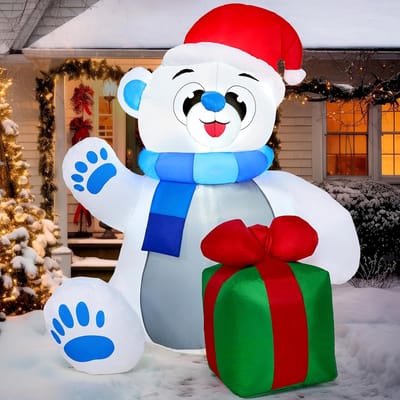 Opblaasbare Zwaaiende IJsbeer Kerstdecoratie (120 cm)