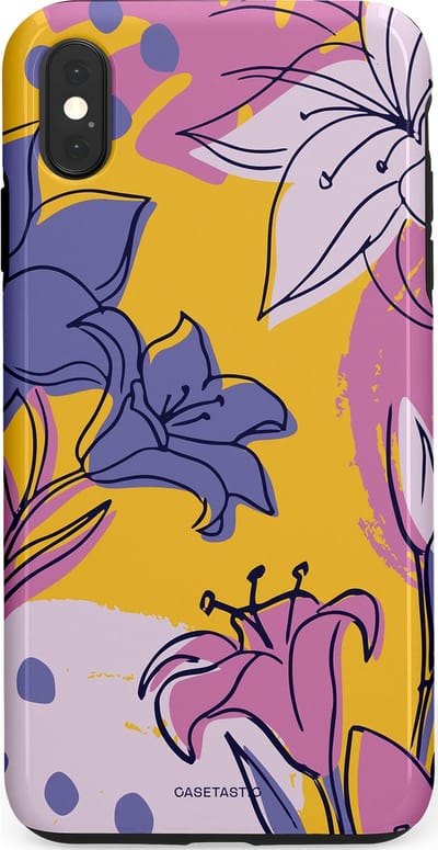 Casetastic Hoesje Geschikt voor Apple iPhone Xs Max - Stijlvolle Beschermende Duo-layer Case - Paarse Lelie Kunst