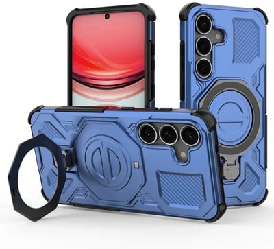 Hoesje geschikt voor Samsung Galaxy S25 Plus | Compatibel met MagSafe / Qi2 | 360° Draaibare Magnetische Standaard | Back Cover Kickstand Ring | Blauw