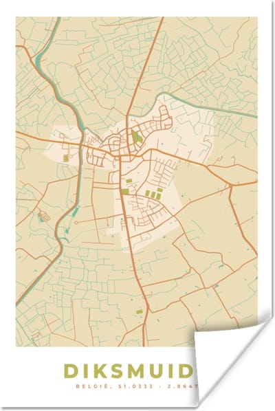 Poster Stadskaart - Diksmuide - Kaart - België - Plattegrond - 120x180 cm XXL