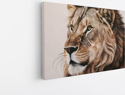 Saammp Canvas Schilderij - Leeuw - Portret - Dieren - Natuur - 45x30 - Foto op canvas - Wanddecoratie - Muurdecoratie Woonkamer - Slaapkamer decoratie - Canvas Print