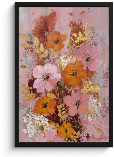 Poster in lijst - Fotolijst 40x60 cm - Posters - Schilderij - Bloemen - Rustiek - Roze - Posterlijst zwart - Decoratie - Wanddecoratie woonkamer - Muurdecoratie slaapkamer