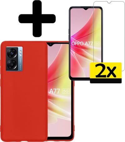 Hoesje - Met 2x Screenprotector - Geschikt voor OPPO A77 - Sterk & Shockproof - Back Cover - Siliconen Case - Telefoon Hoes - Telefoonhoesjes - Rood