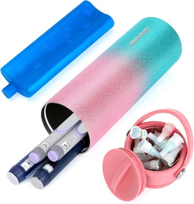 Insuline Koeltas voor Insulinepen, Spuiten en Medische Accessoires voor Diabetici - Ideaal voor Reizen en Dagelijks Gebruik, Roze/Groen