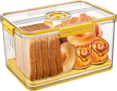 Broodtrommel - Brooddoos Opslag - Brood Vers Houden - Met Tijdregistratie - 12x8.2x6.1 inch - Geel