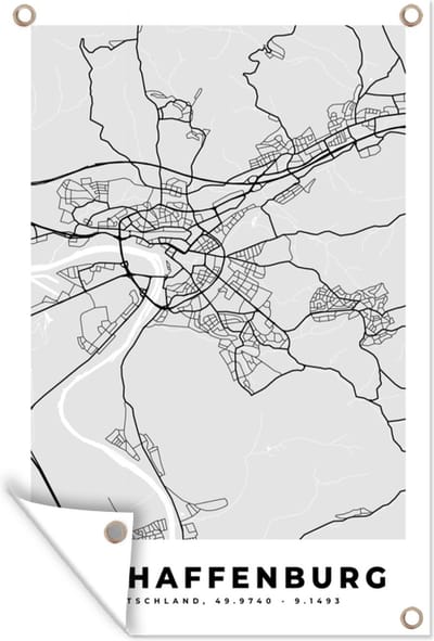 Muurdecoratie Duitsland - Stadskaart - Plattegrond - Kaart - Afschaffenburg - 120x180 cm - Tuinposter - Tuindoek