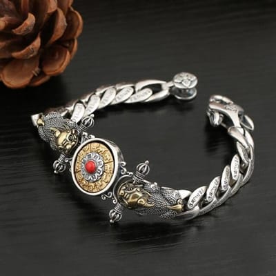 Nieuw Origineel Ontwerp Zilver Geluk Heren Armband Persoonlijkheid Trendy Chinese Stijl Retro Amulet Sieraden Koppel Sieraden Accessoire 18cm black