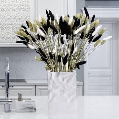 Pakket van 120 Pampasgras Gedroogde Bloemen Decoratie, Natuurlijke Gedroogde Bloemen Boeket, Zwart Wit Konijnenstaartgras, Gedroogde Bloemen Decoratie voor Boho Tafeldecoratie.