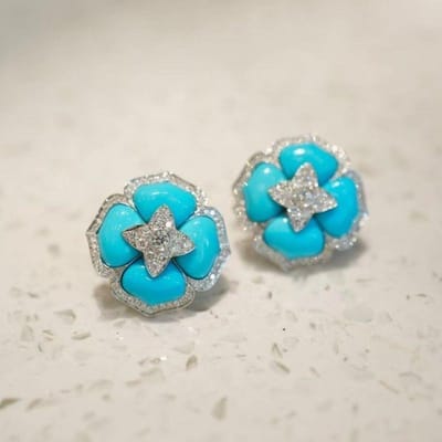 Luxe en Modieuze Turquoise Oorknopjes met Inleg Blauwe Bloem Oorbellen voor Vrouwen Klassieke Bruidssieraden Cadeau blue