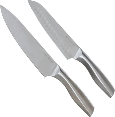 5Five koks/vleesmessen set Precision - set van 2x stuks - 34 en 32 cm - RVS - zilver