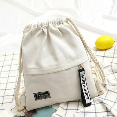 Canvas Schooltas Dubbele Schouder Rugzak met Trekkoord Trekkoordvak Draagbare Casual Rugzak Dames Heren Reisrugzak-zmt