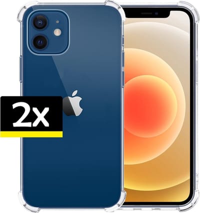 Hoesje - 2 Stuks - Geschikt voor Apple iPhone 12 - Sterk & Shockproof - Siliconen Case - Back Cover - Telefoon Hoes Shock Proof - Telefoonhoesjes - Transparant