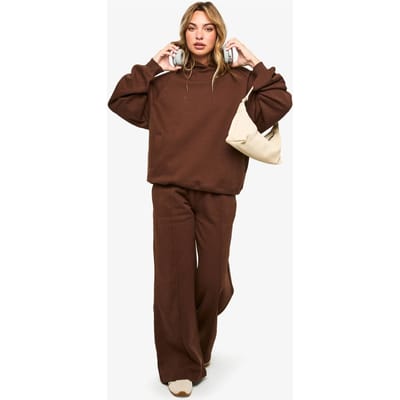 boohoo Dames Kleine Pintuck-detail, diepe tailleband, jogger met wijde pijpen | Chocoladebruin | Maat: XS