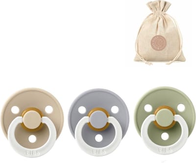 BIBS fopspenen T1 + speenzakje BolleToet - glow in the dark vanilla, cloud en sage - 0-6 maanden