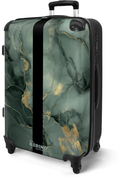 NoBoringSuitcases.com® - Koffer groot - Rolkoffer lichtgewicht - Groen gouden marmer met streep - Reiskoffer met 4 wielen - Grote trolley XL - 20 kg bagage - Valiezen middelgroot - Hardcase bagagekoffer - Suitcase large