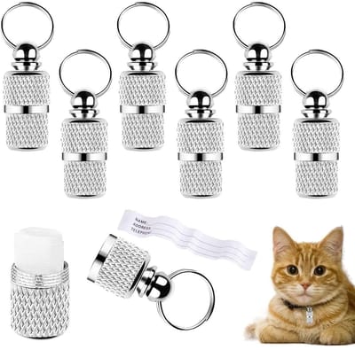 TOVBMUP Gepersonaliseerde adreslabels voor honden en katten - Hondenhalsbandlabels met sleutelhanger - Adrescapsules voor huisdieren, katten en honden - Waterdicht - Set van 6