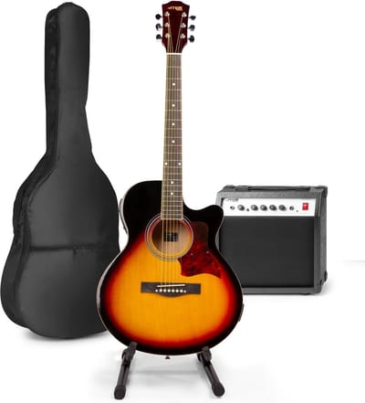 Elektrisch akoestische gitaar - MAX ShowKit gitaarset 4/4 - Met 40W gitaar versterker, gitaar standaard, gitaar stemapparaat, gitaartas en plectrum - Sunburst
