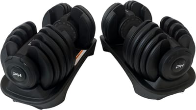 PH Fitness Premium Verstelbare Dumbells Set 24KG Zwart - 2 STUKS - 15-in-1 Gewicht – Eénhandige Draaiknop – 2,5 tot 24 kg – Compacte Halterset – Voor Krachttraining & Home Gym – Ruimtebesparend