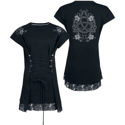 Black Premium by EMP Oversized T-shirt - Rooted in Reverence printed Oversized T-Shirt with lace and lacing - S tot XXL - voor Vrouwen - zwart