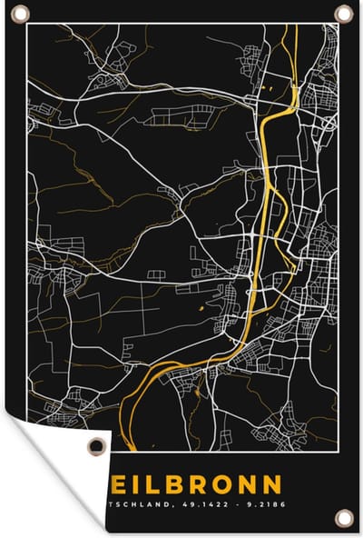 Muurdecoratie Heilbronn - Stadskaart - Kaart - Plattegrond - Duitsland - Goud - 120x180 cm - Tuinposter - Tuindoek