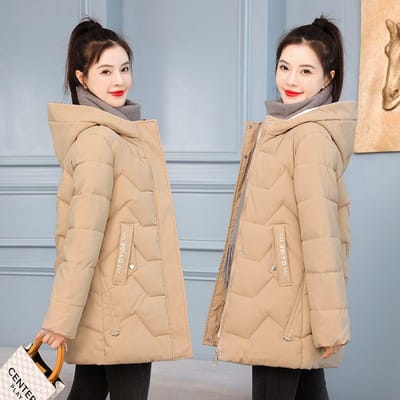 Veste d'hiver Femme Nouveau Parka Décontracté à Capuche Épais Rembourré Coton Duvet Parka Veste Femme Manteau Court Slim Chaud Vêtement d'Extérieur 3XL kaki