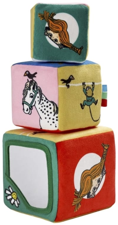 Kinderboeken Pippi Langkous zachte blokken speelgoed voor peuters.