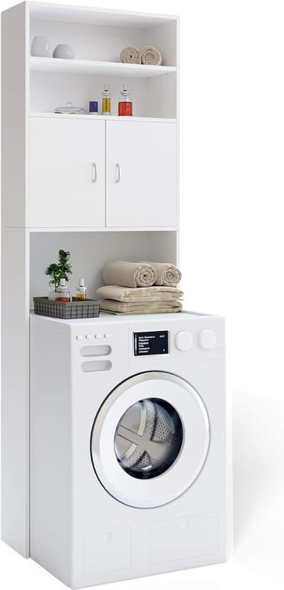 Wasmachinekast - Voor de Wasmachine ruimte - Badkamermeubel –Badkamerkast - Badkamer plank - 195 x 63 x 20 cm - Wit