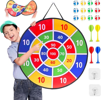 Dubbelzijdig kinderdartbord 29 inch voor kinderen - Ideaal voor binnen en buiten spelletjes, 20 klittenbandballen en 8 darts