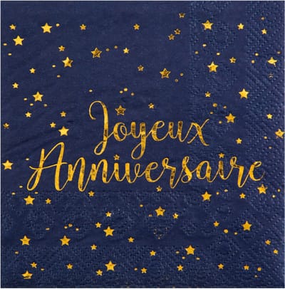 SANTEX - 20 papieren servetten 'Gefeliciteerd' marineblauw en goud 25 x 25 cm