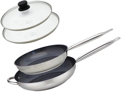 Set van 2 pannen 28 en 32 cm keramisch zonder PFAS en 2 glazen deksels Profi Therm Platinum Elo