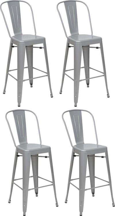 Set van 4 barkrukken MCW-A73, barkruk met rugleuning, metalen industrieel ontwerp ~ grijs