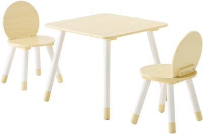 Houten tafel- en stoelset voor kinderen, kindermeubilair met gladde randen en beschrijfbaar oppervlak, ideaal voor knutselen, lezen, leren en tekenen, geschikt voor gebruik in de klas, op de kinderopvang of thuis, natuurlijke houtafwerking