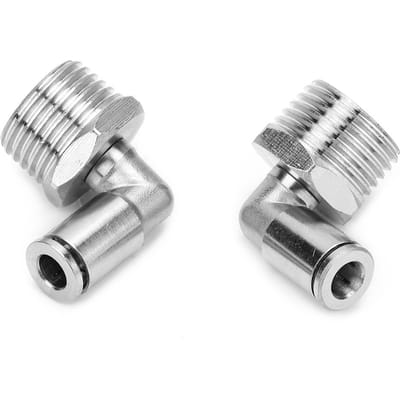 2 Pièces Tout cuivre Nickelé 6mm Connecteur Rapide Pneumatique+Filetage Mâle BSPP 90 Degrés(12  )