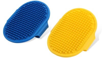 Dailygoods- Badborstel 2 stuks - Honden- en Kattenverzorgingskwast - Rubber Massagekwast - Verstelbare Ringgreep - 26x12 cm - Duurzaam TPR - Hondenborstel